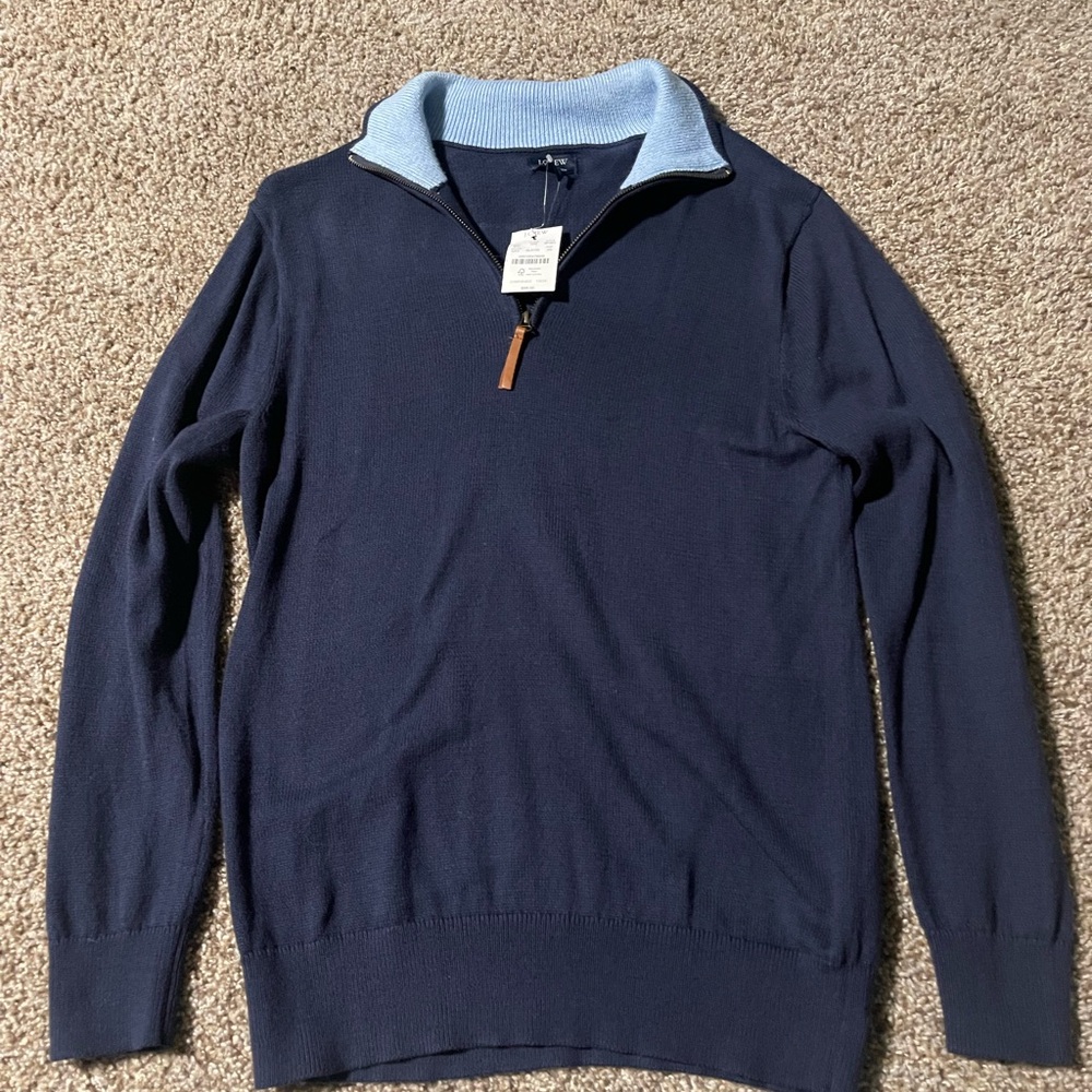 Men's  J CREW Navy Blue Sweater with Light Blue Collar